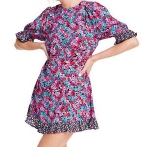 Rixo Dress, Size 6, Floral Print Short Puffed Sleeve Dress, Ruffled Hem
